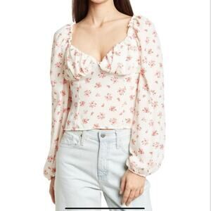 Abound White Ditsy Floral Bustier Long Sleeve Top